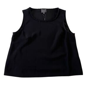 NWT Leo & Sage Black Ruffle Neckline Tank Top Sz L Work Career Office